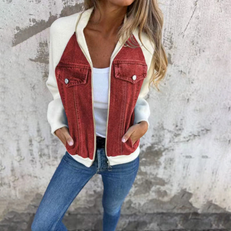 Veste denim, bicolore col montant chic décontracté.