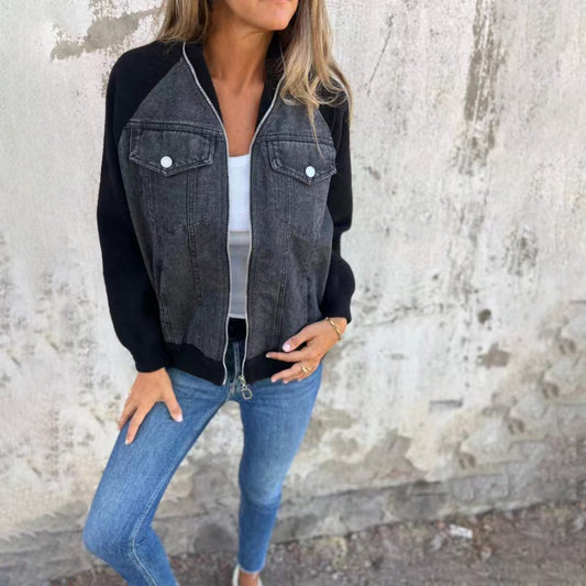 Veste denim, bicolore col montant chic décontracté.