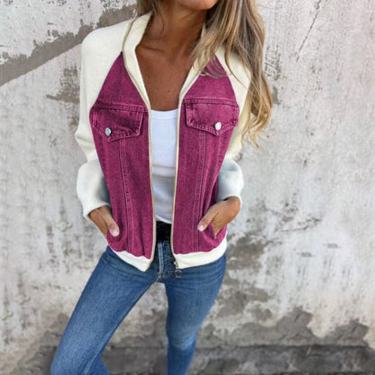 Veste denim, bicolore col montant chic décontracté.