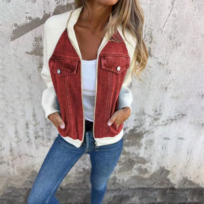 Veste denim, bicolore col montant chic décontracté.